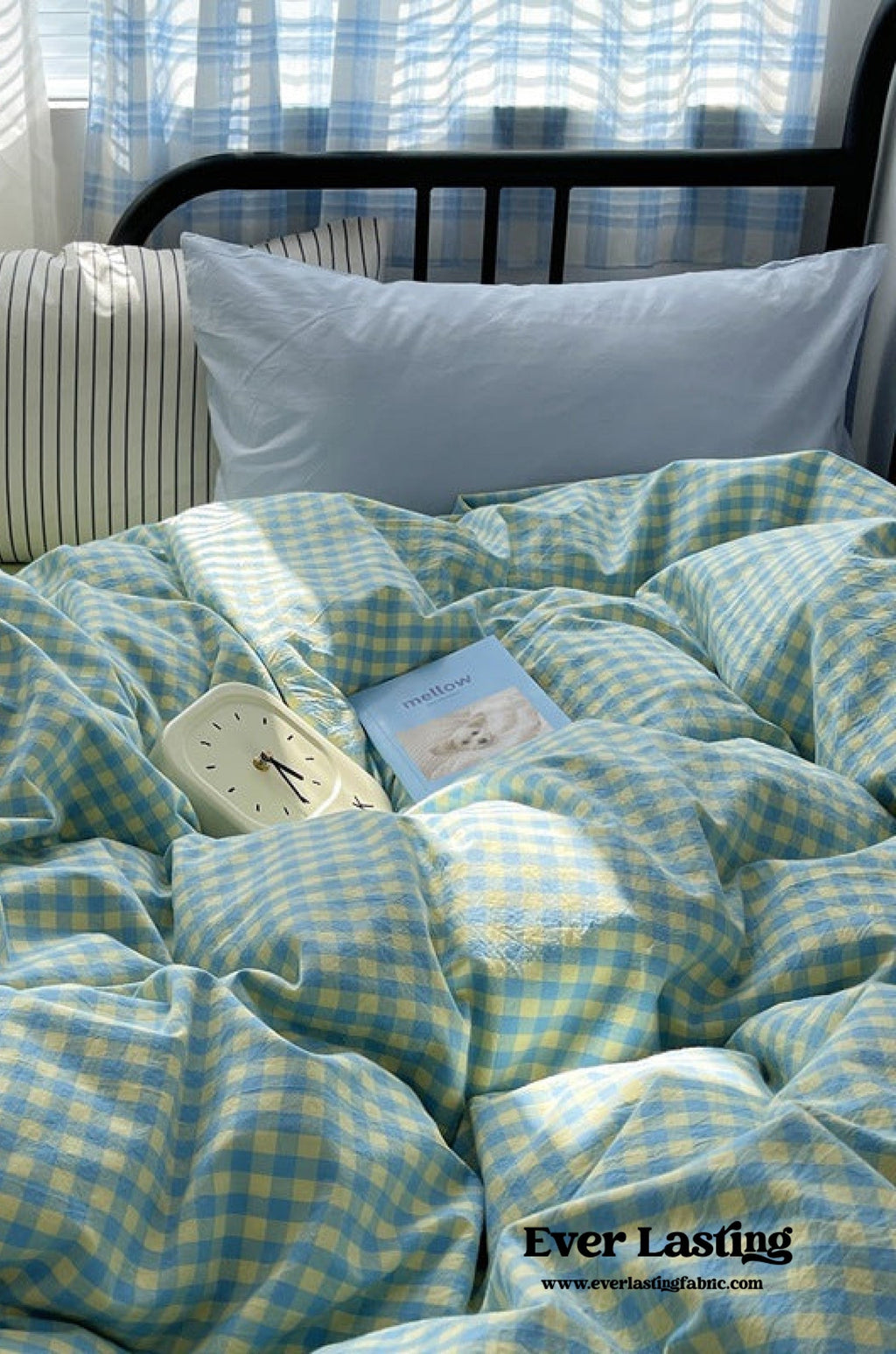 Mixed Gingham Striped Bedding Set / Black
