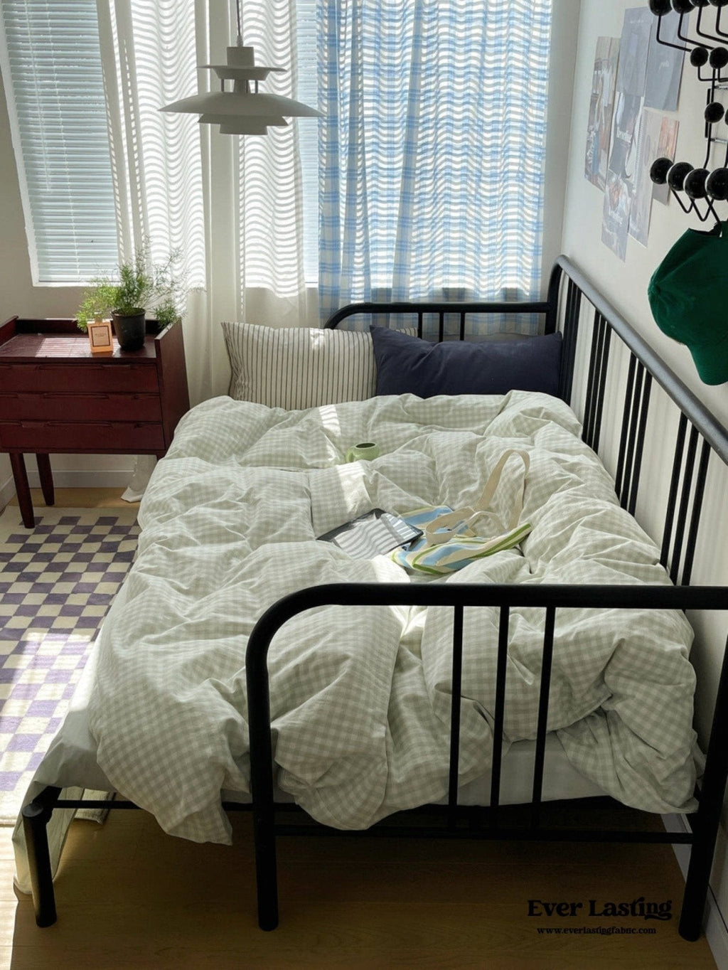 Mixed Gingham Striped Bedding Set / Blue