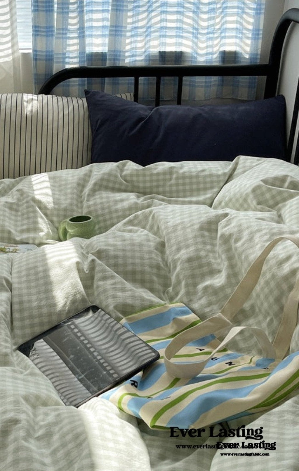 Mixed Gingham Striped Bedding Set / Blue