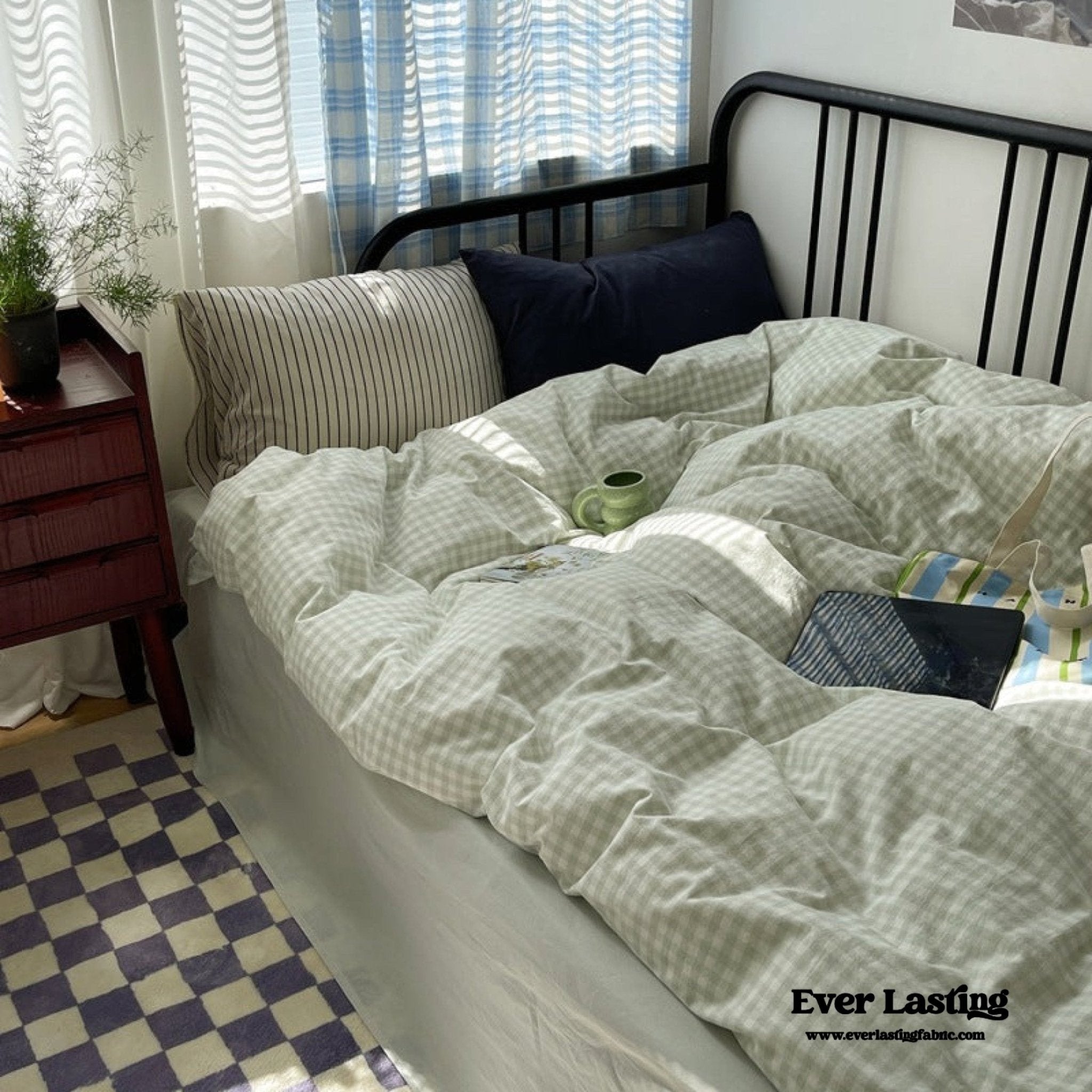 Mixed Gingham Striped Bedding Set / Blue