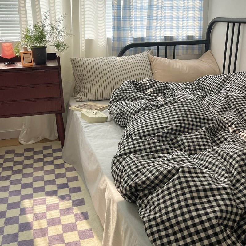 Mixed Gingham Striped Bedding Set / Blue Yellow