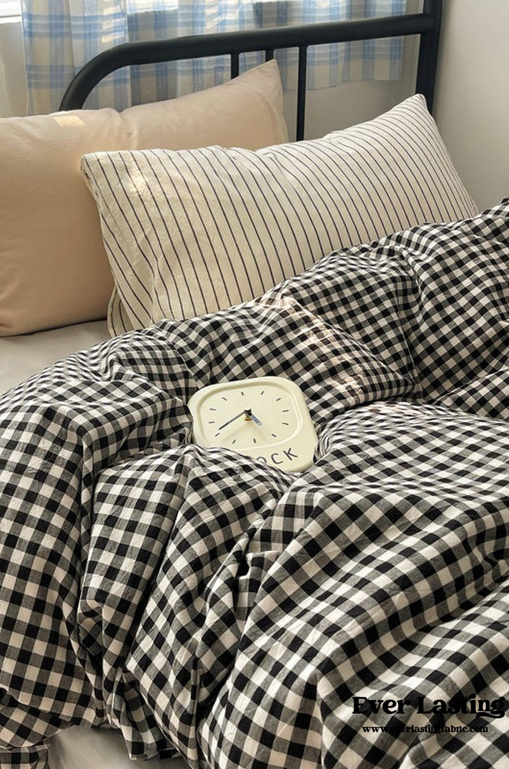 Mixed Gingham Striped Bedding Set / Blue Yellow