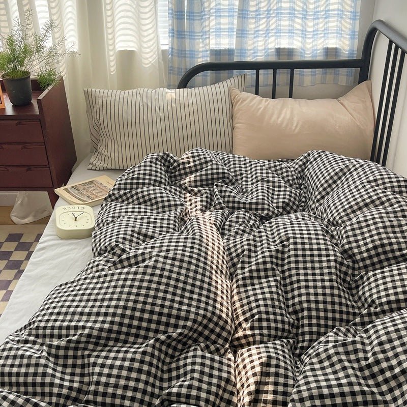 Mixed Gingham Striped Bedding Set / Blue Yellow