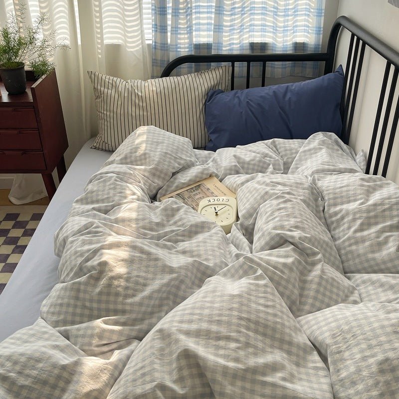 Mixed Gingham Striped Bedding Set / Blue Yellow