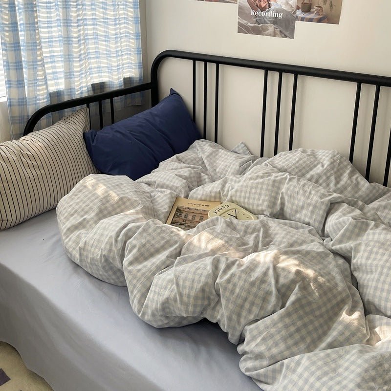Mixed Gingham Striped Bedding Set / Blue Yellow