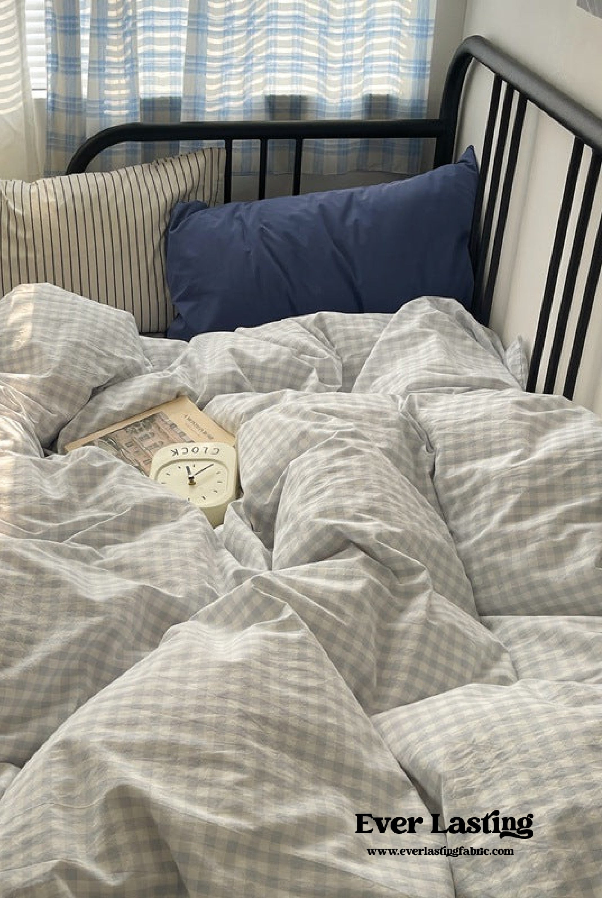 Mixed Gingham Striped Bedding Set / Blue Yellow
