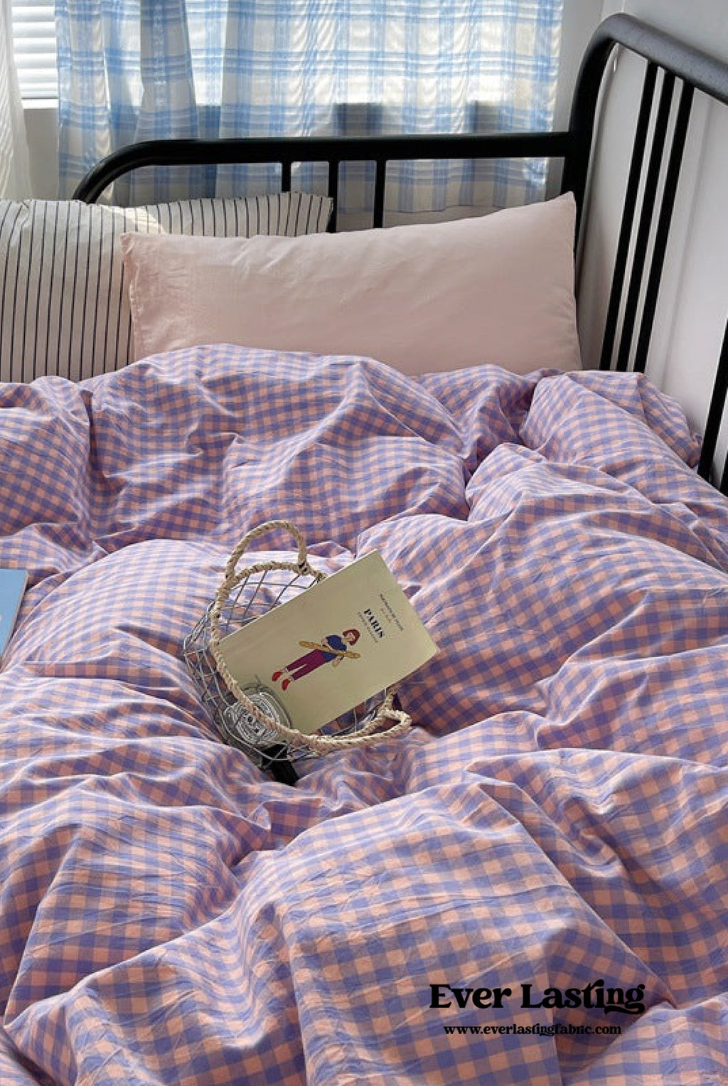 Mixed Gingham Striped Bedding Set / Blue Yellow