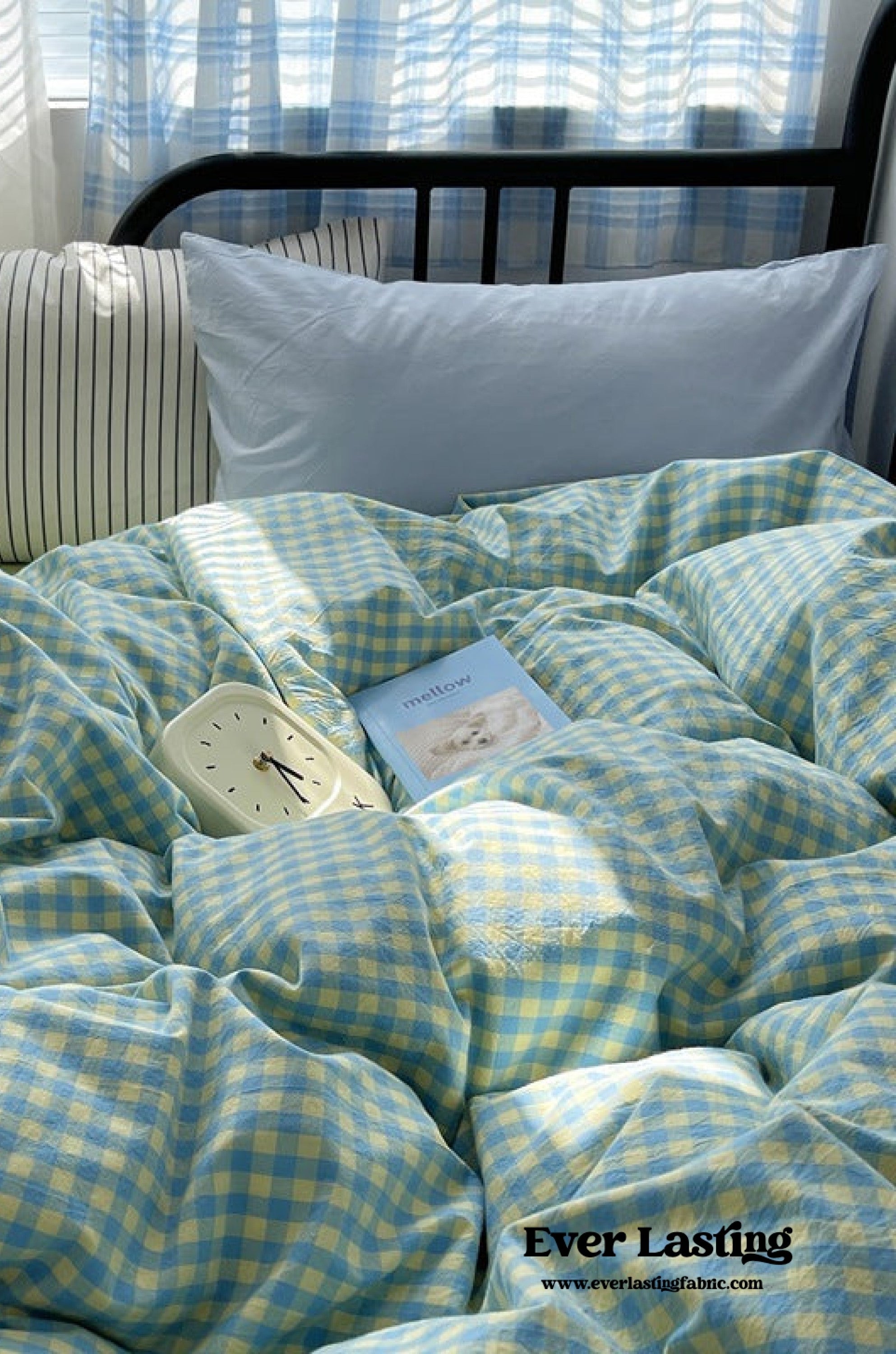 Mixed Gingham Striped Bedding Set / Blue Yellow