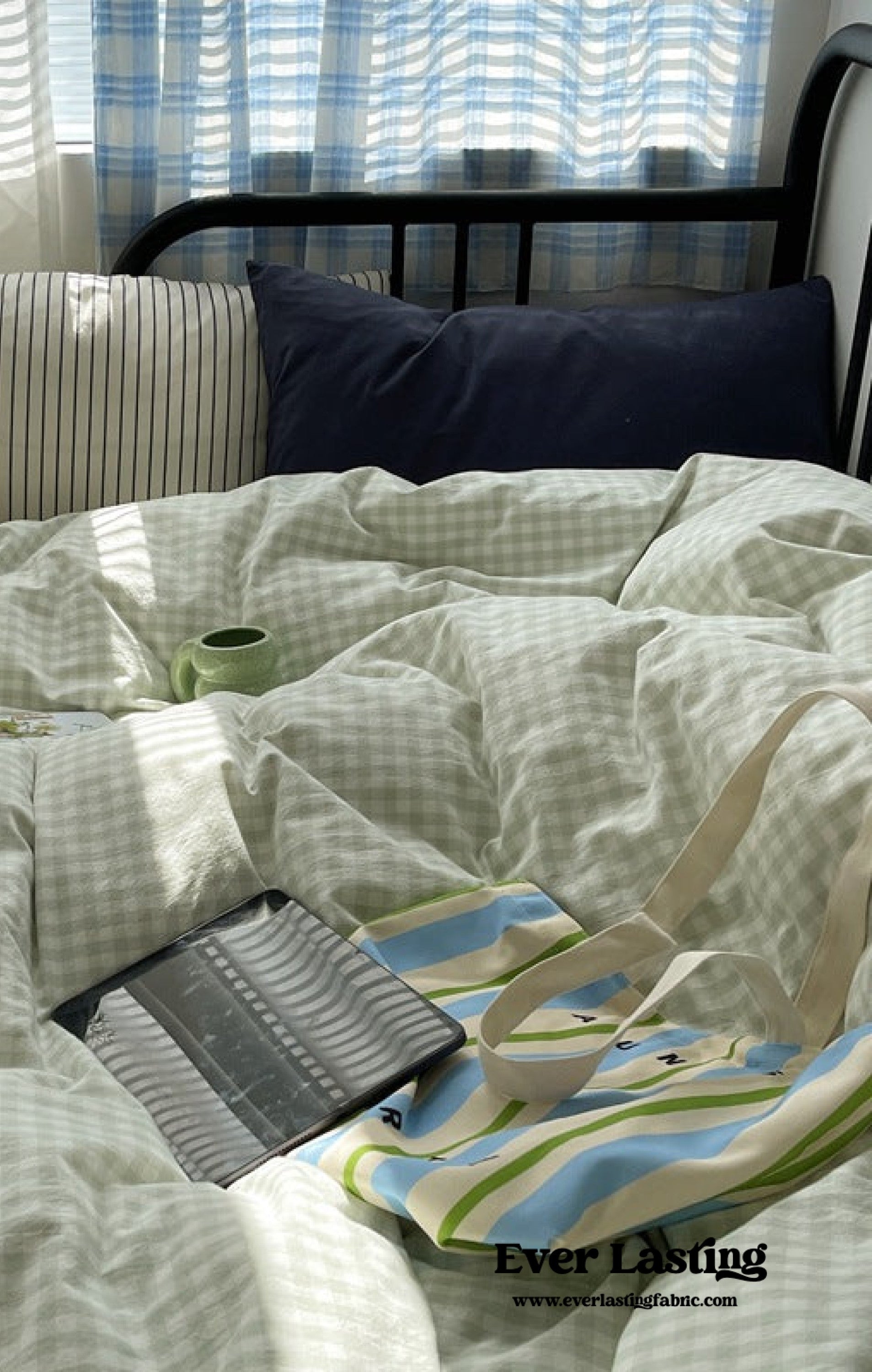 Mixed Gingham Striped Bedding Set / Blue Yellow