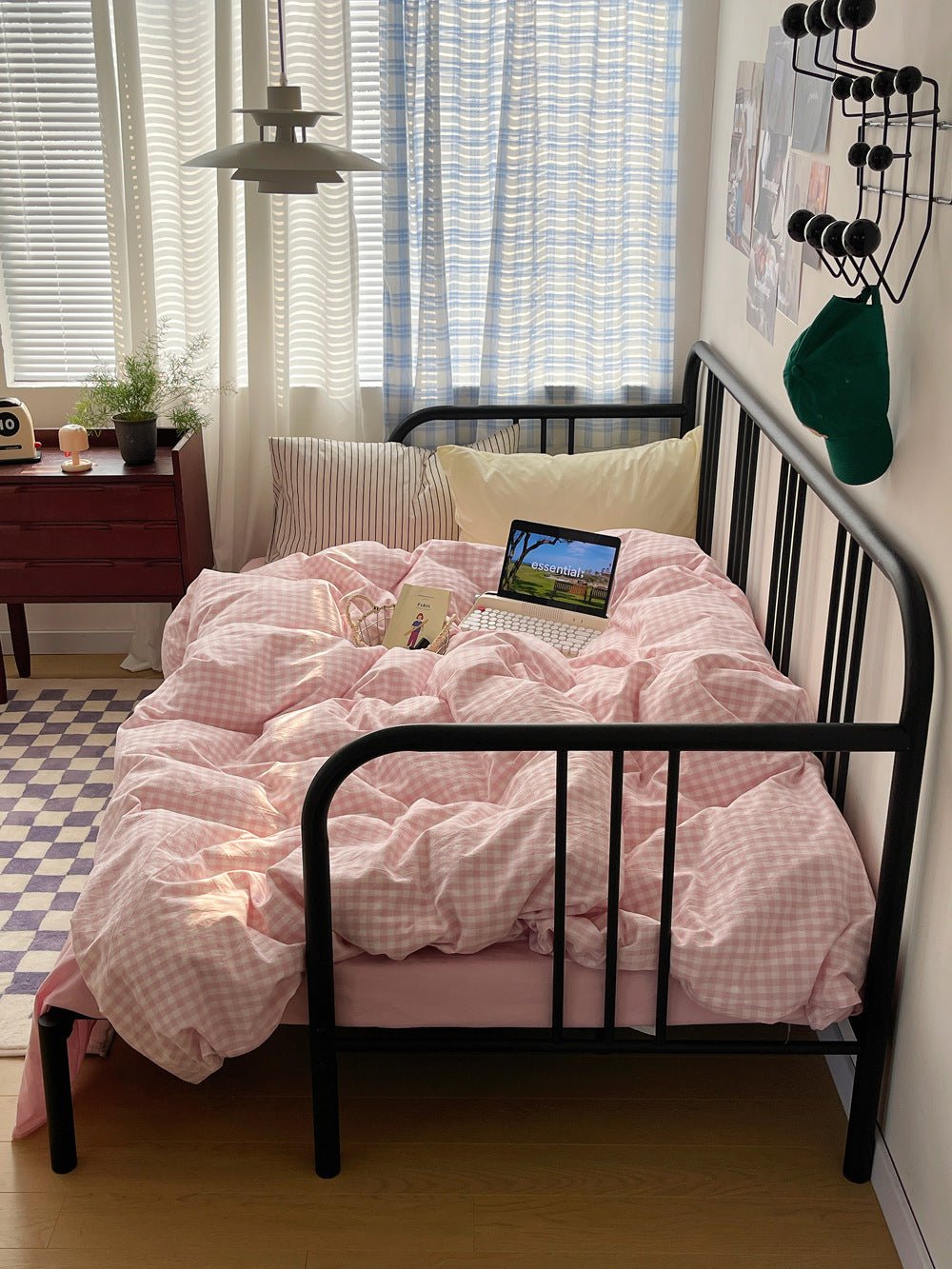 Mixed Gingham Striped Bedding Set / Blue Yellow