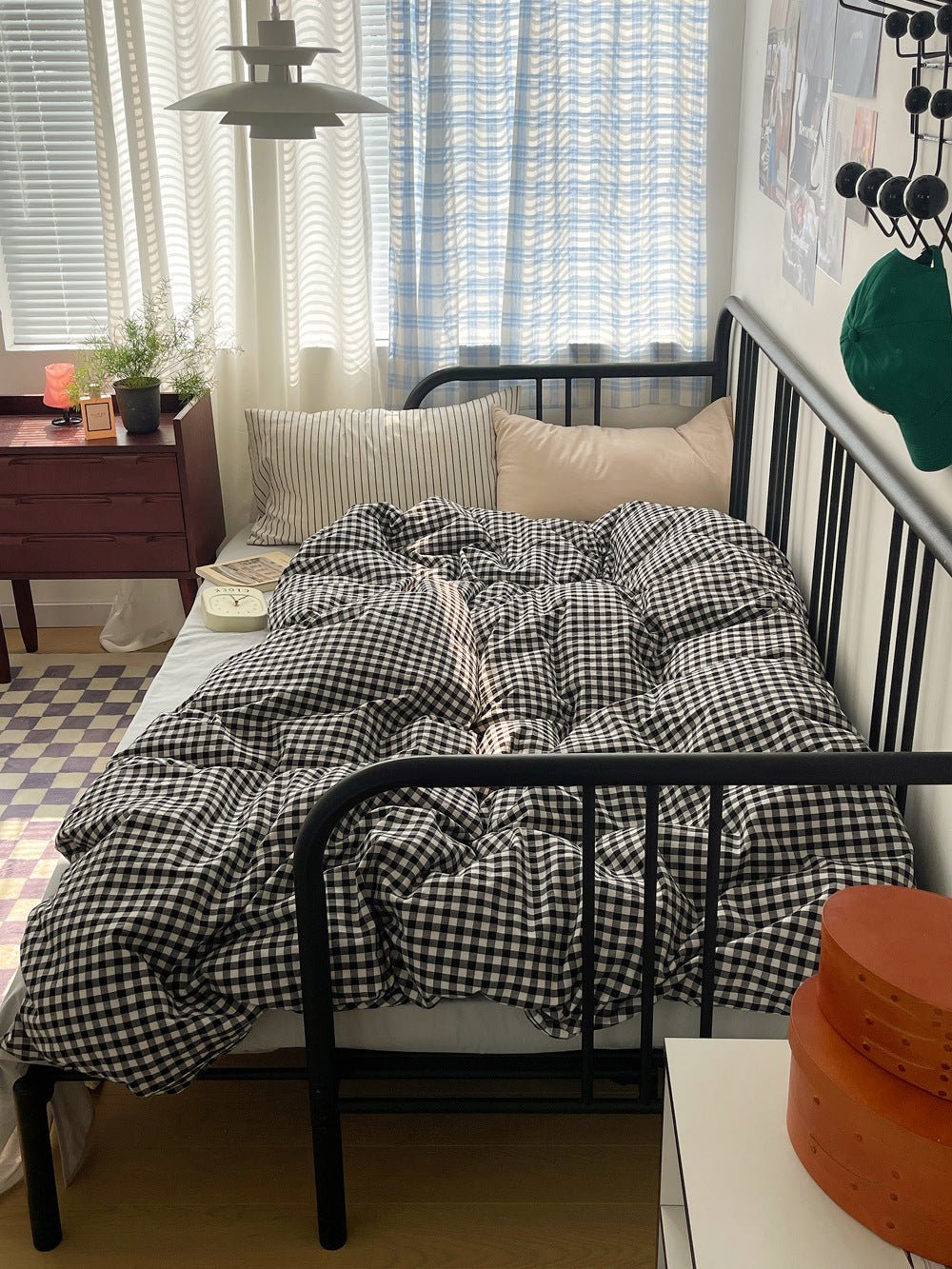 Mixed Gingham Striped Bedding Set / Brown