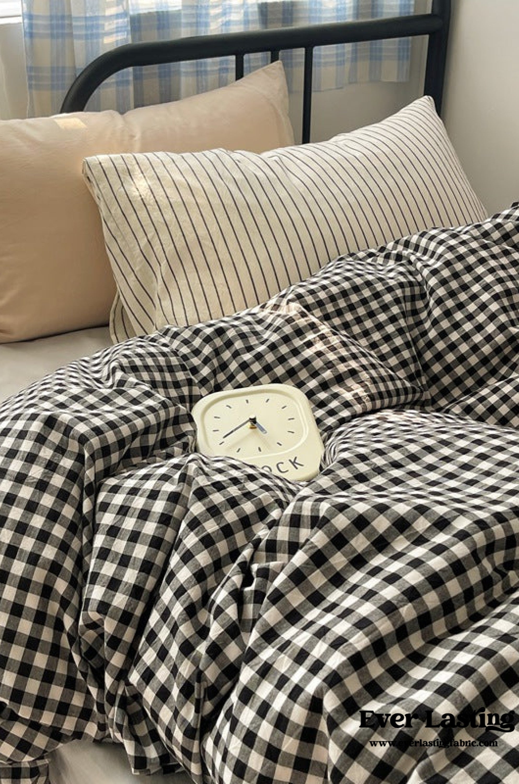 Mixed Gingham Striped Bedding Set / Brown