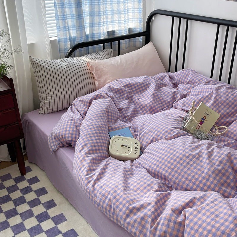 Mixed Gingham Striped Bedding Set / Mint Green