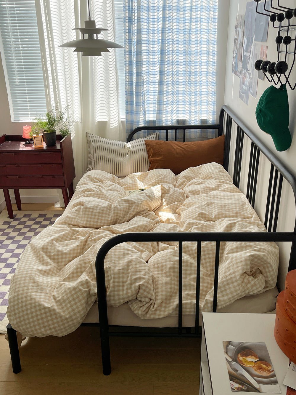 Mixed Gingham Striped Bedding Set / Mint Green