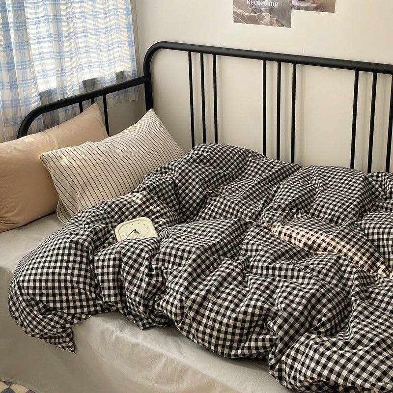 Mixed Gingham Striped Bedding Set / Mint Green