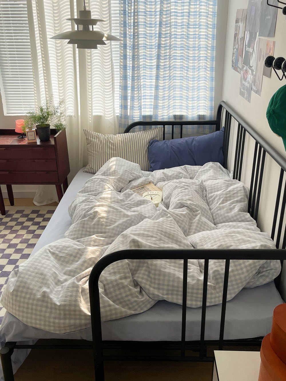 Mixed Gingham Striped Bedding Set / Pink