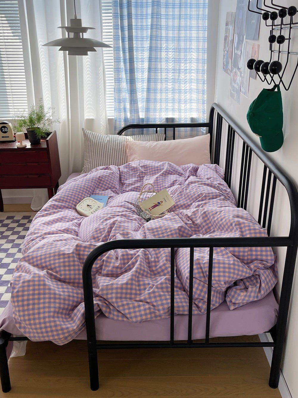 Mixed Gingham Striped Bedding Set / Pink