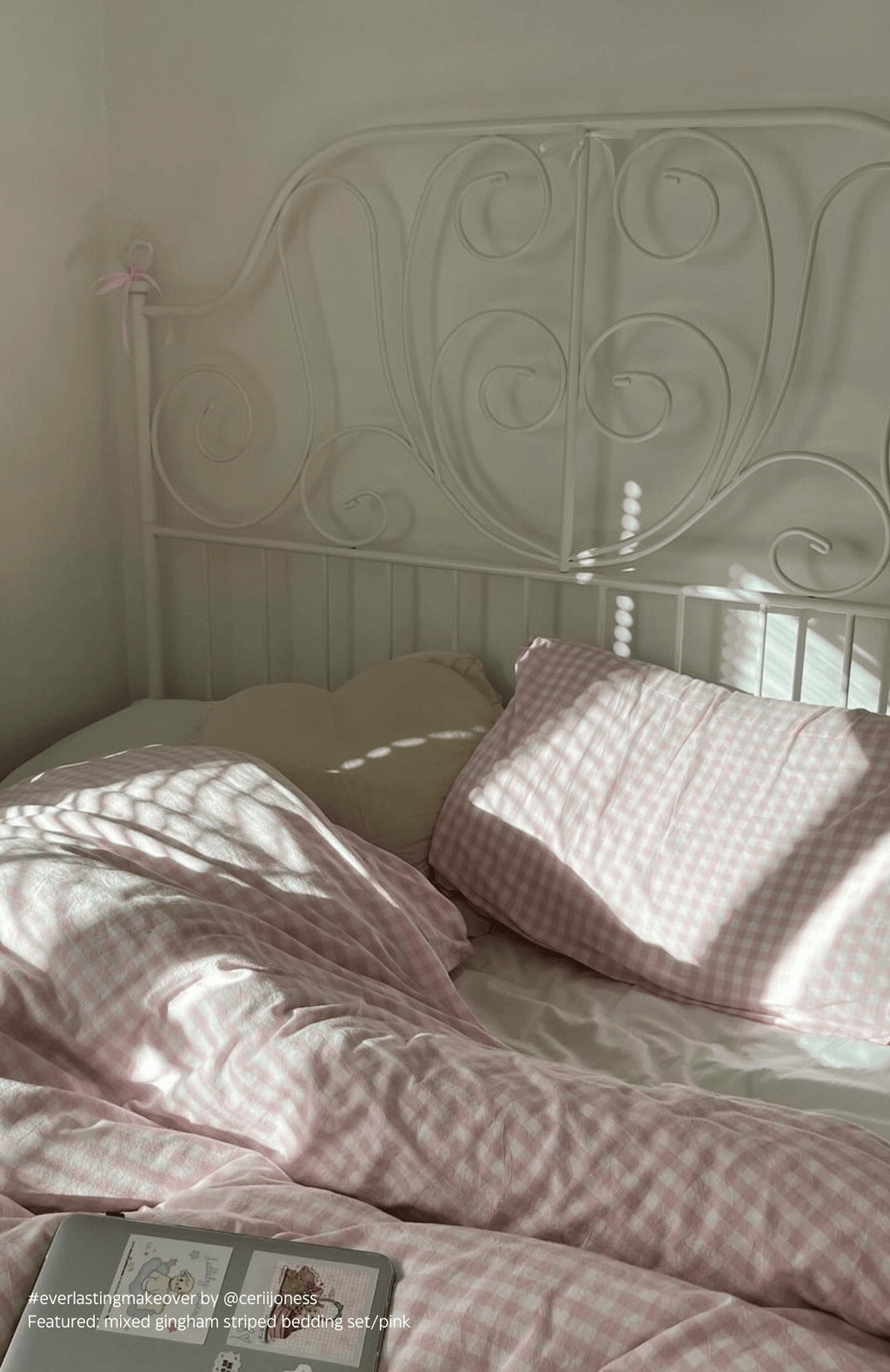 Mixed Gingham Striped Bedding Set / Purple Pink