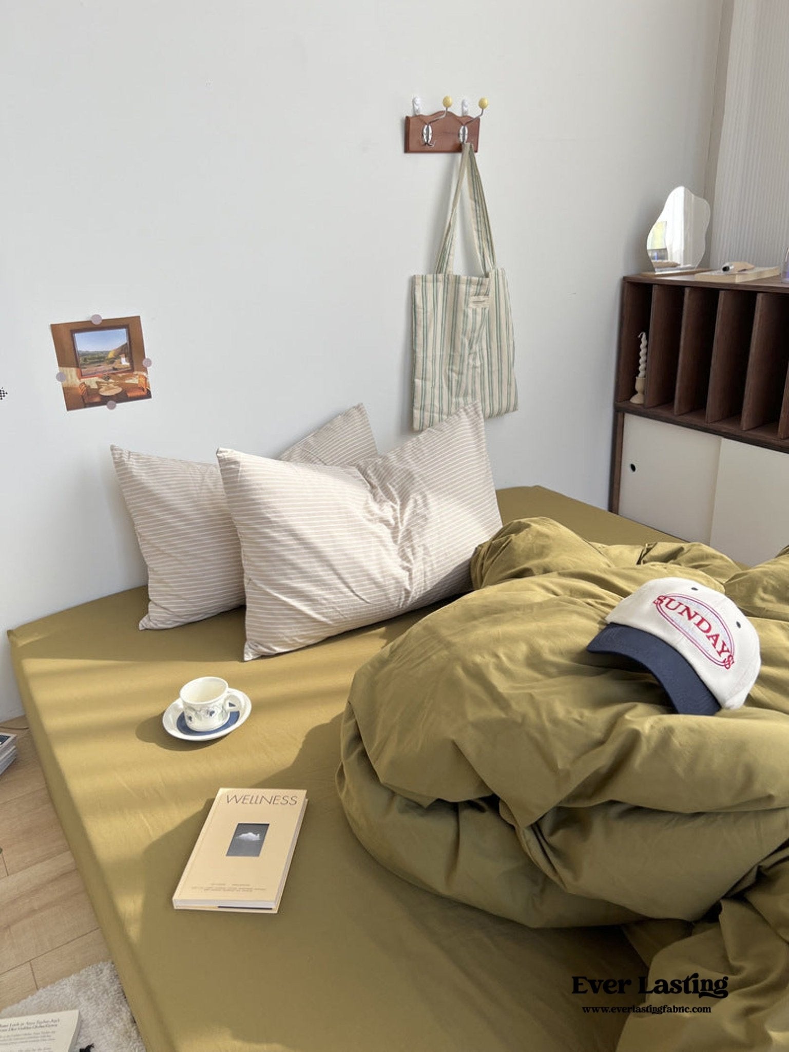 Mixed Stripe Washed Cotton Bedding Set / Olive Green