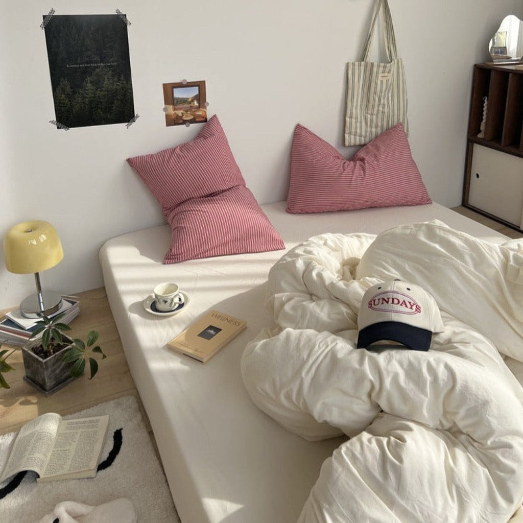 Mixed Stripe Washed Cotton Bedding Set / Olive Green