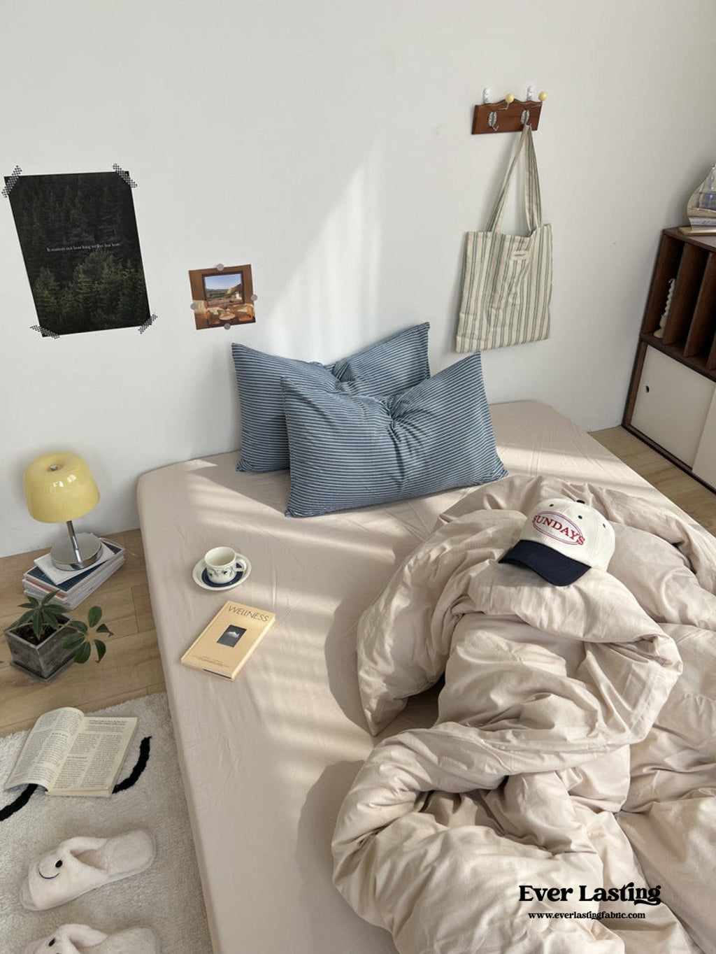 Mixed Stripe Washed Cotton Bedding Set / Olive Green