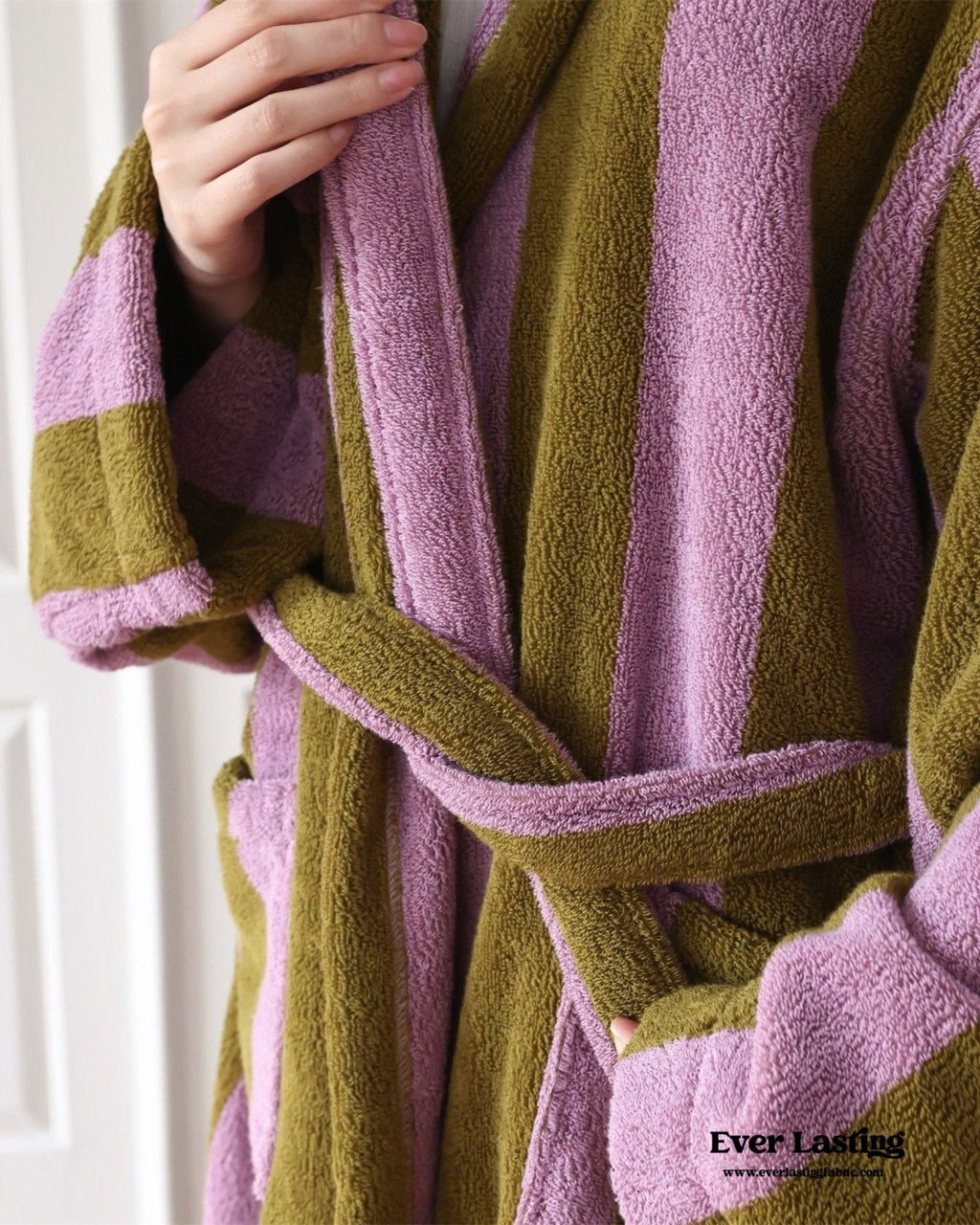 Modern Striped Cotton Bathrobe Set / Blue