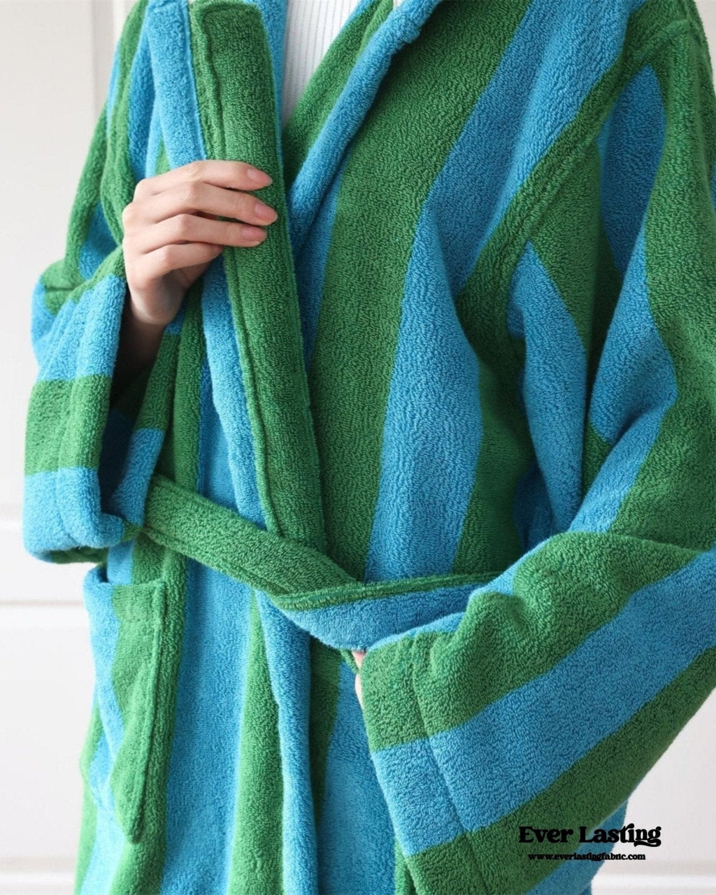 Modern Striped Cotton Bathrobe Set / Pink