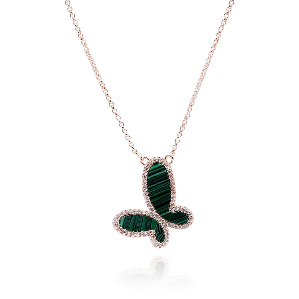 Mother of Pearl w/ 18k Gold & Cubic Zirconia Butterfly Necklace Jewelry