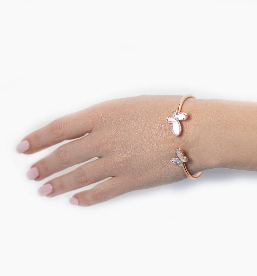 .925 Silver w/ Dual Mother Of Pearl Butterfly Bangle Bracelet Women's Jewelry (Copy)