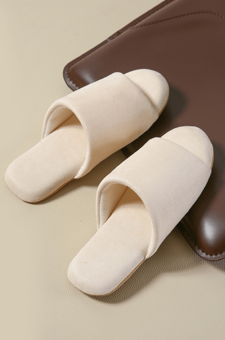 Open Toe Cotton House Slipper / White