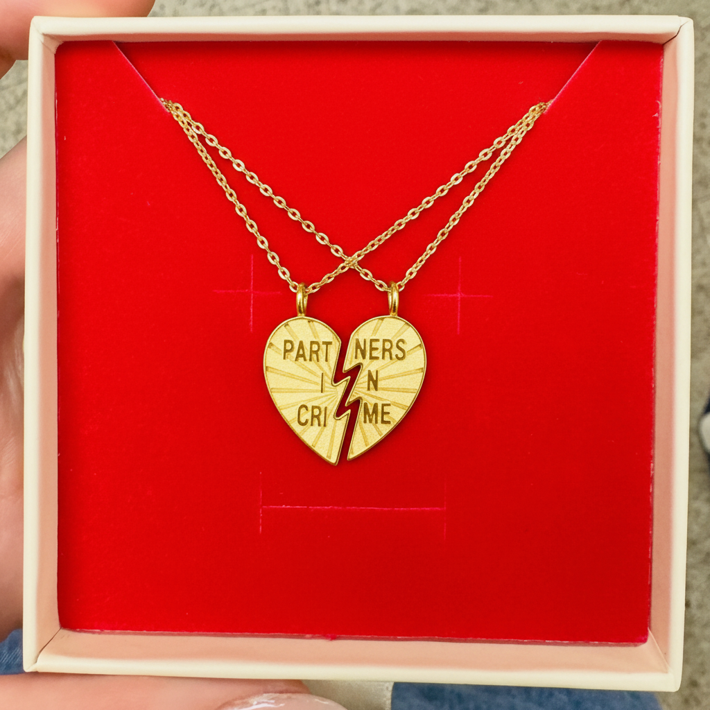 Gold Broken Heart Necklace Set - 'Partners in Crime'