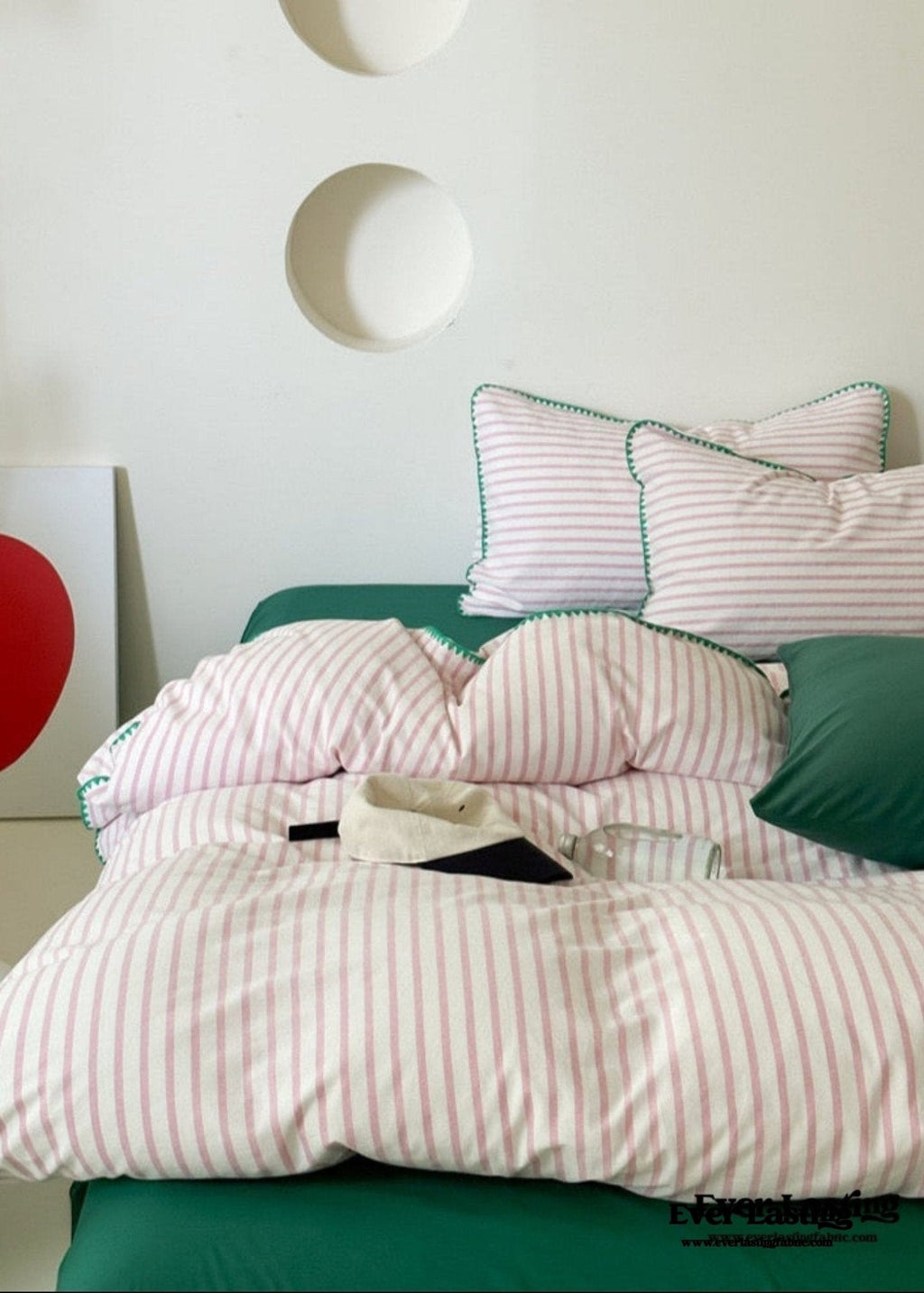 Pepper Candy Stripe Bedding Set / Light Green
