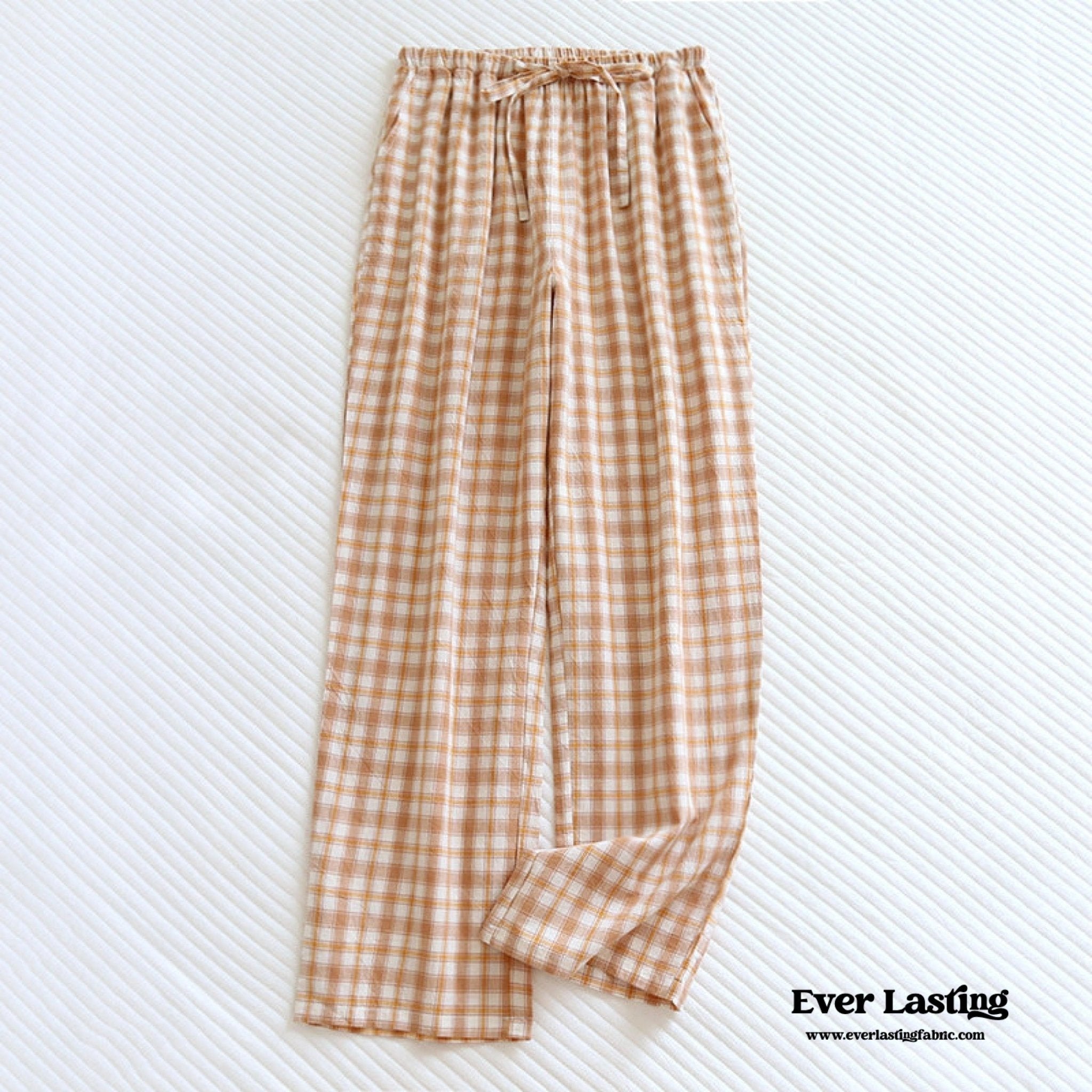 Plaid Washed Cotton Pajama Pants / Blue