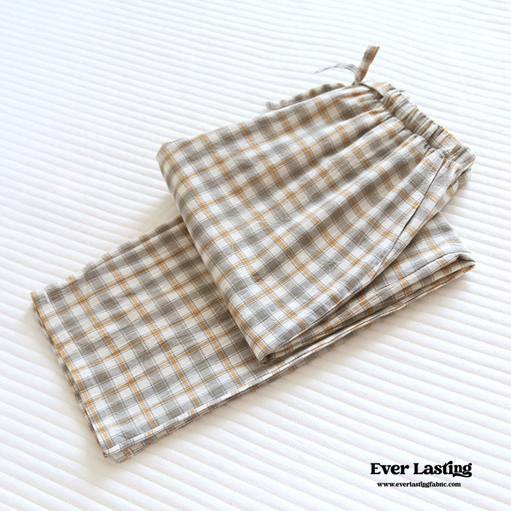 Plaid Washed Cotton Pajama Pants / Blue