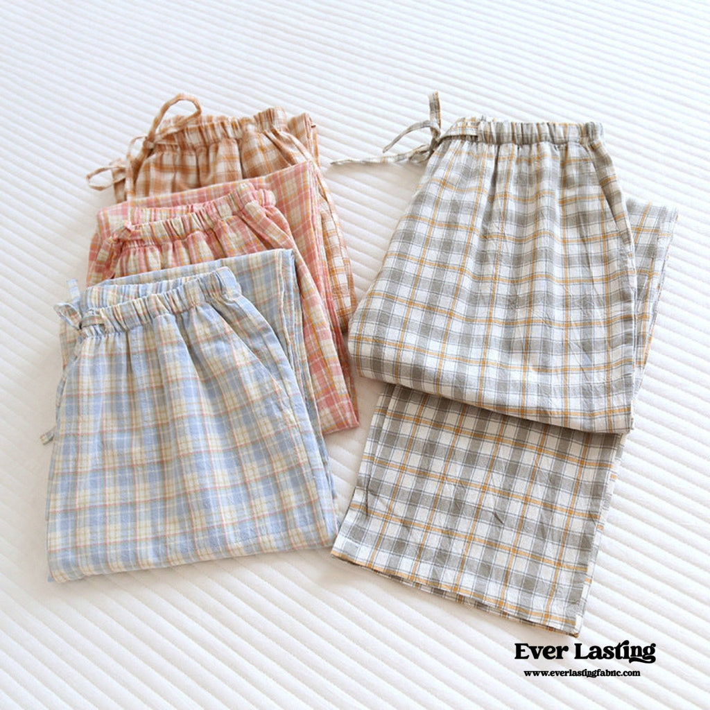 Plaid Washed Cotton Pajama Pants / Blue