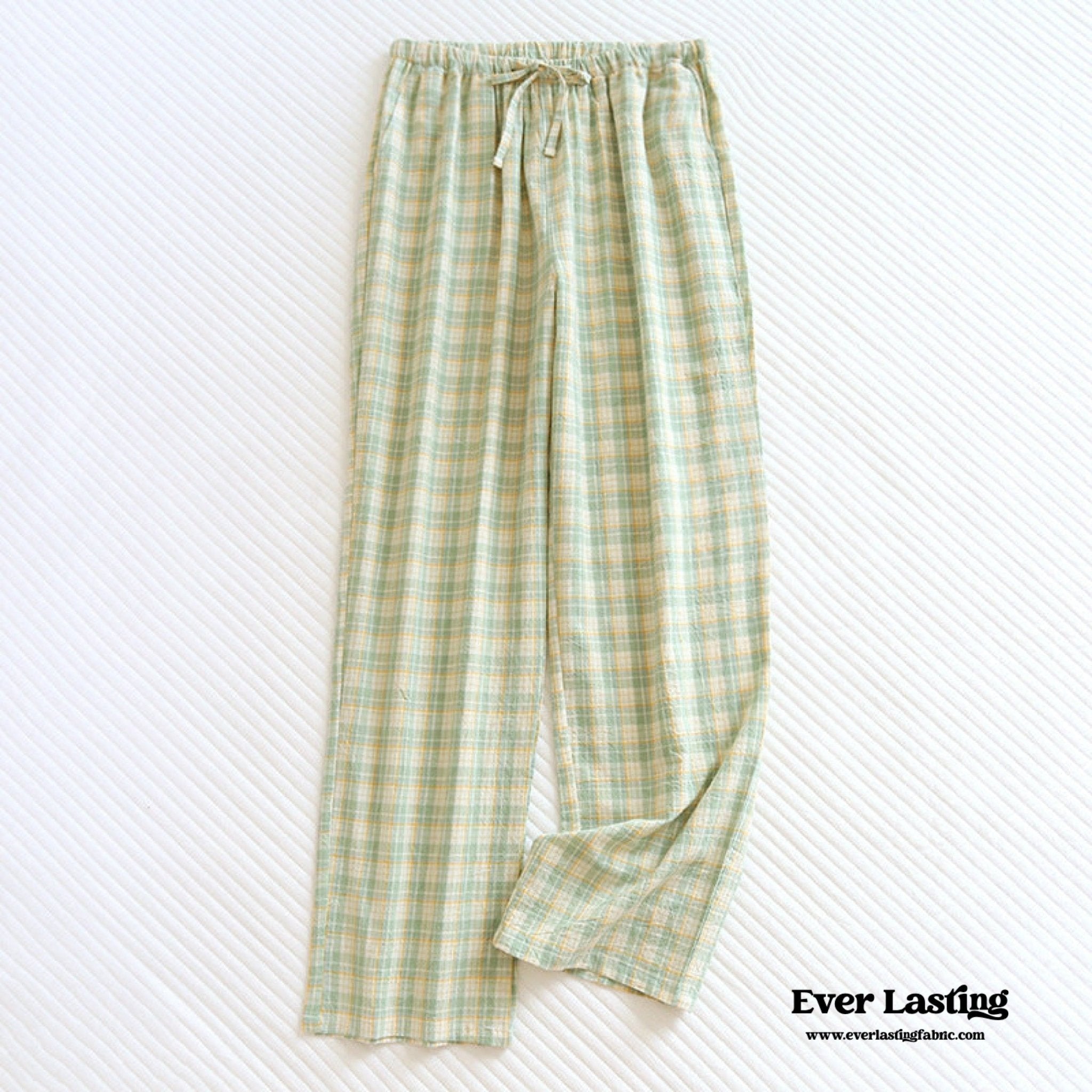 Plaid Washed Cotton Pajama Pants / Pink