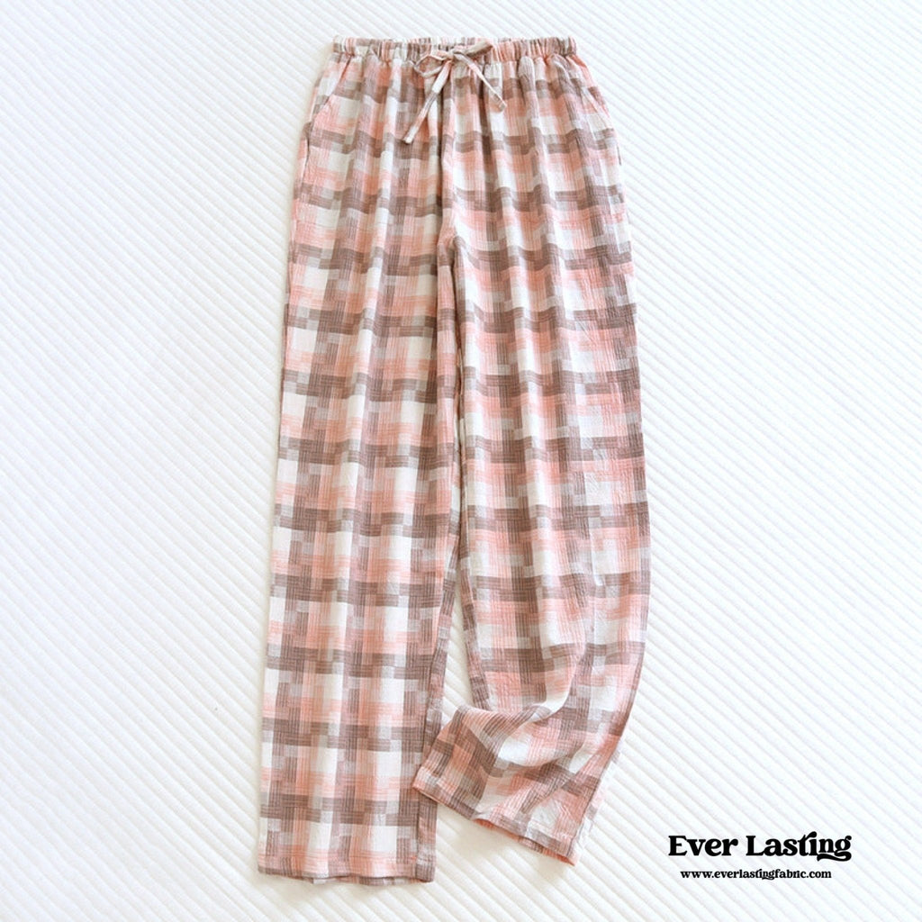 Plaid Washed Cotton Pajama Pants / Pink