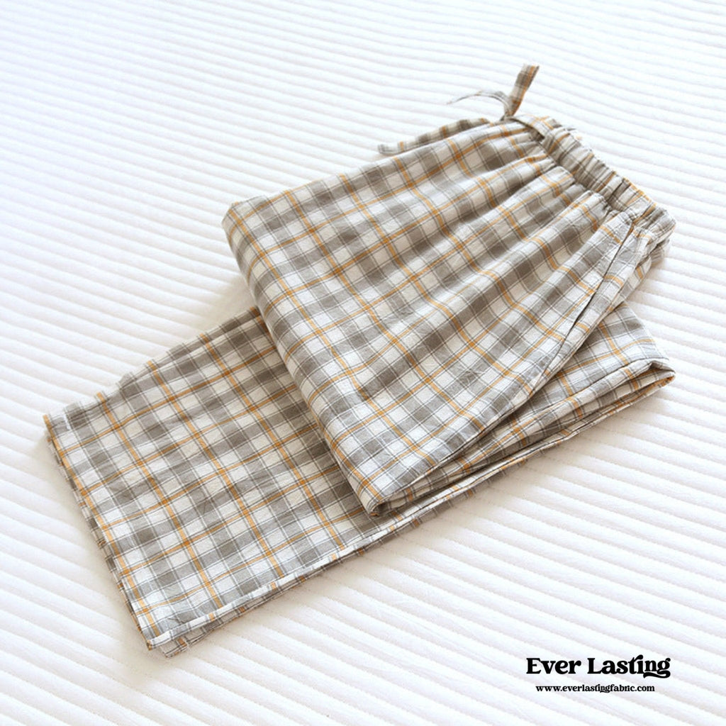 Plaid Washed Cotton Pajama Pants / Pink