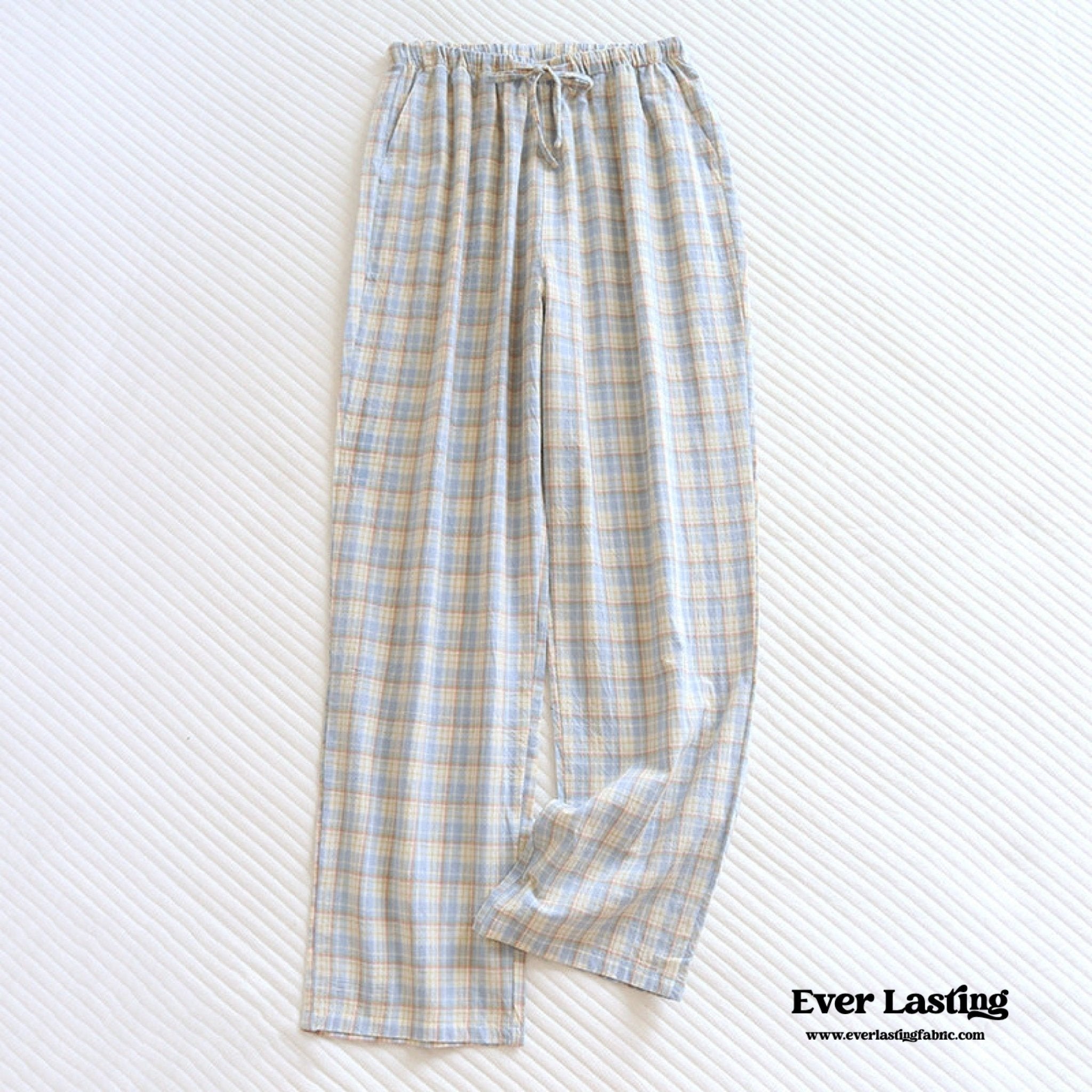 Plaid Washed Cotton Pajama Pants / Pink