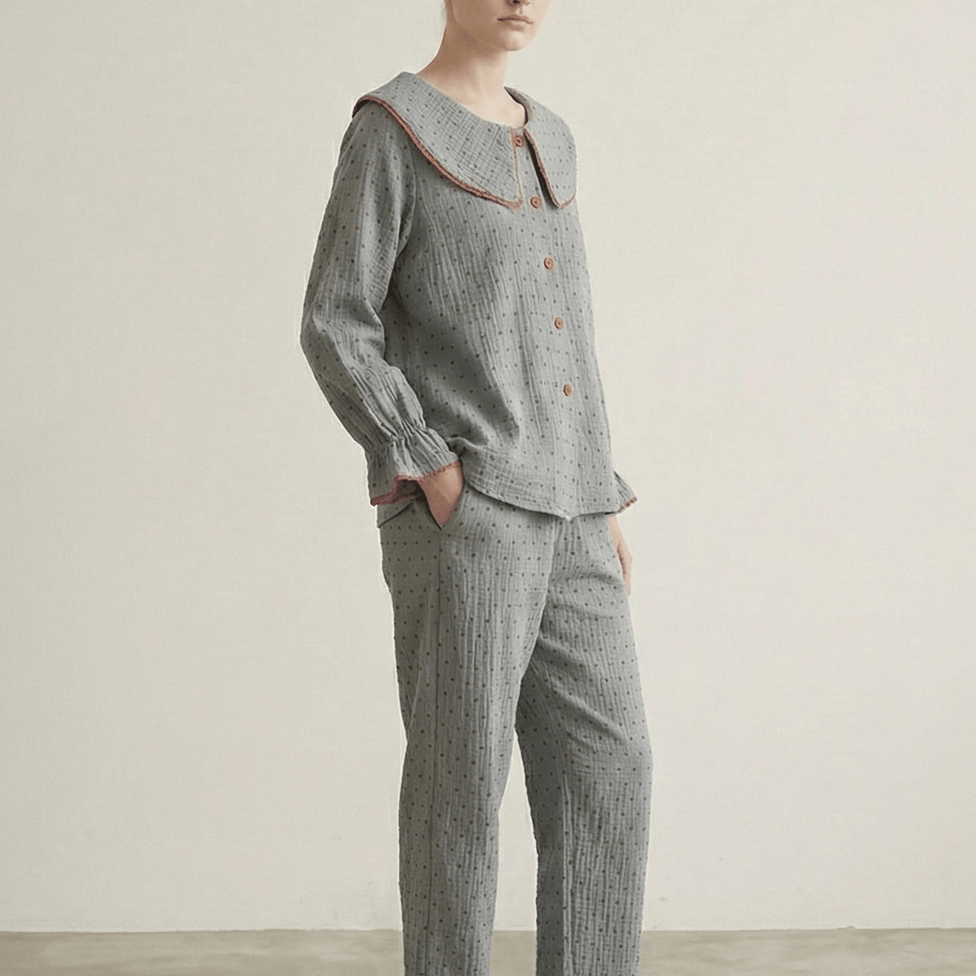 Polka Dot Cute Collared Pajama Set