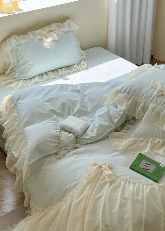 Ribbon Bow Airy Lace Bedding Set / Baby Pink