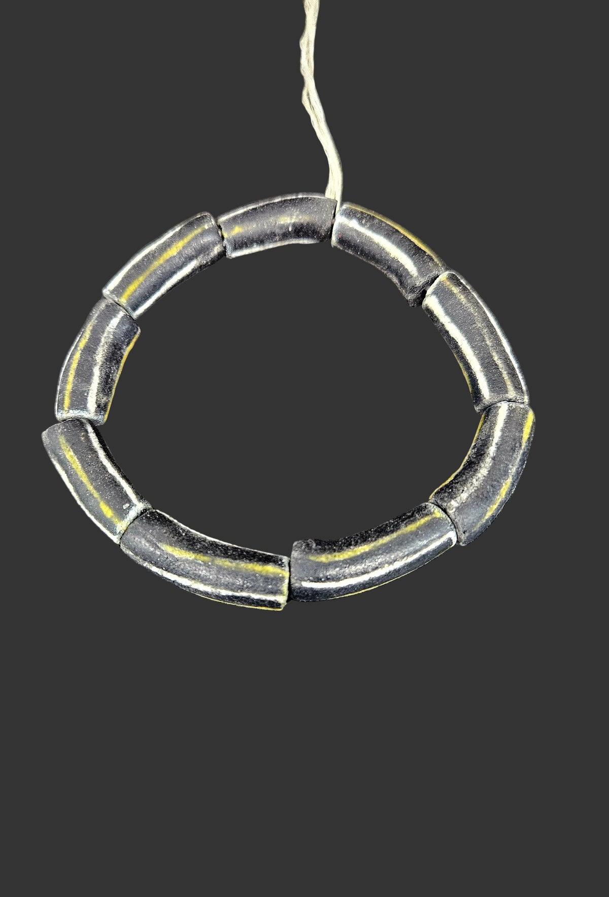 African Glass Beads – Painted Krobo Long Tubes, Black & Gold Beads