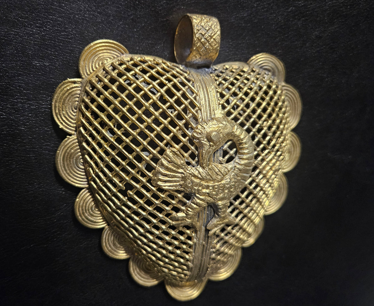 Sankofa Bird Ghana Brass Pendant – Oversized Adinkra Statement Focal