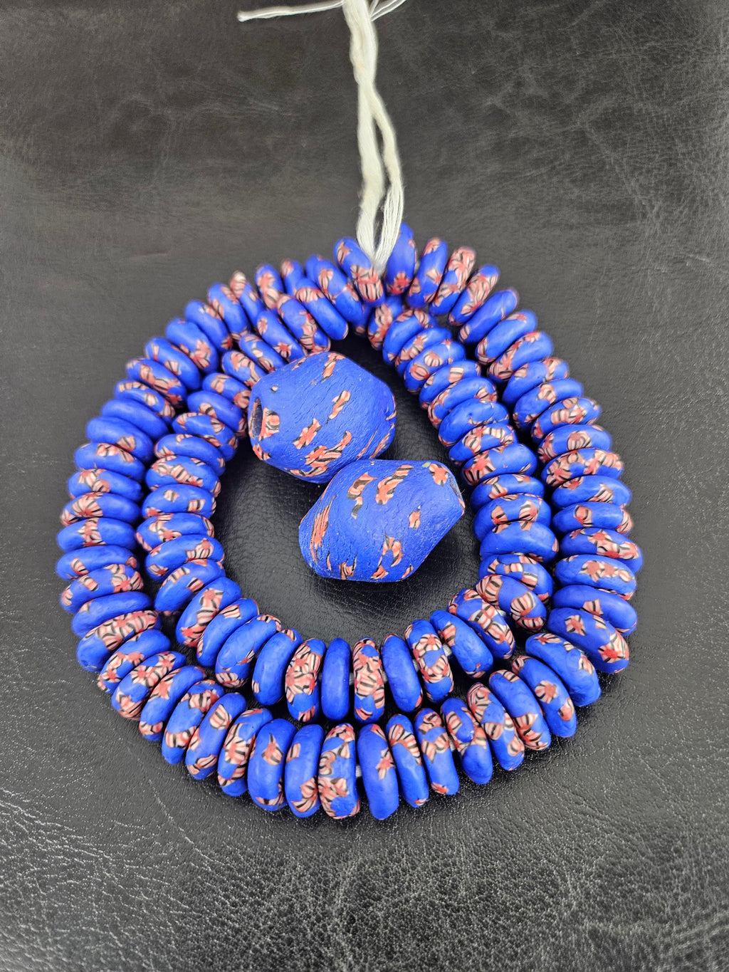 African Glass Bead Bundle – Cobalt Blue Krobo Rondelles + Focal Beads