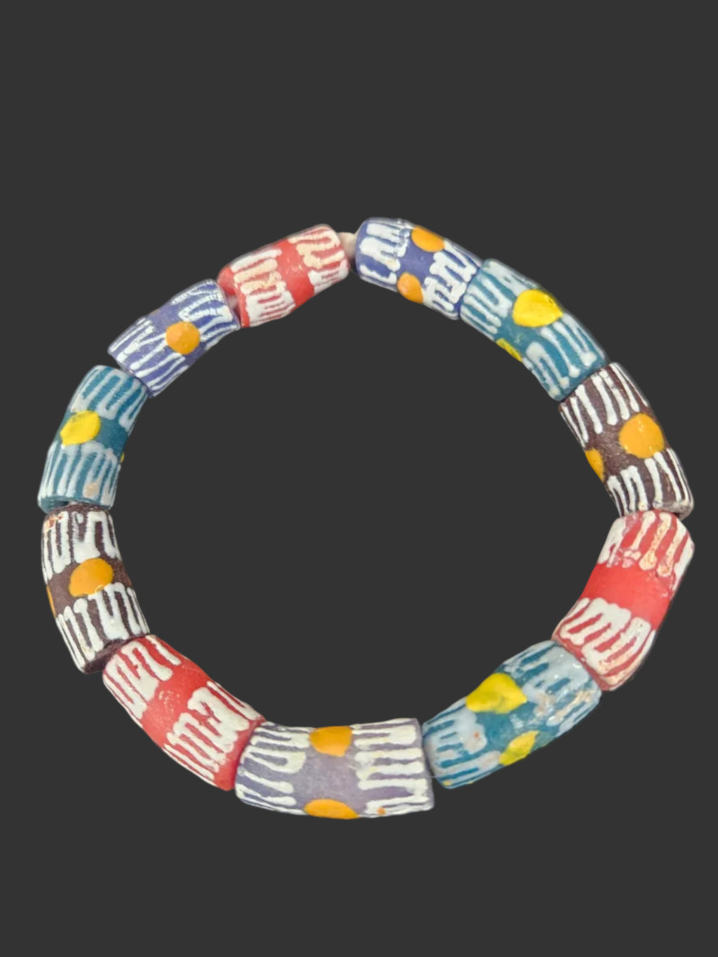 African Glass Beads – Painted Krobo Long Tubes, Multicolor Krobo Beads