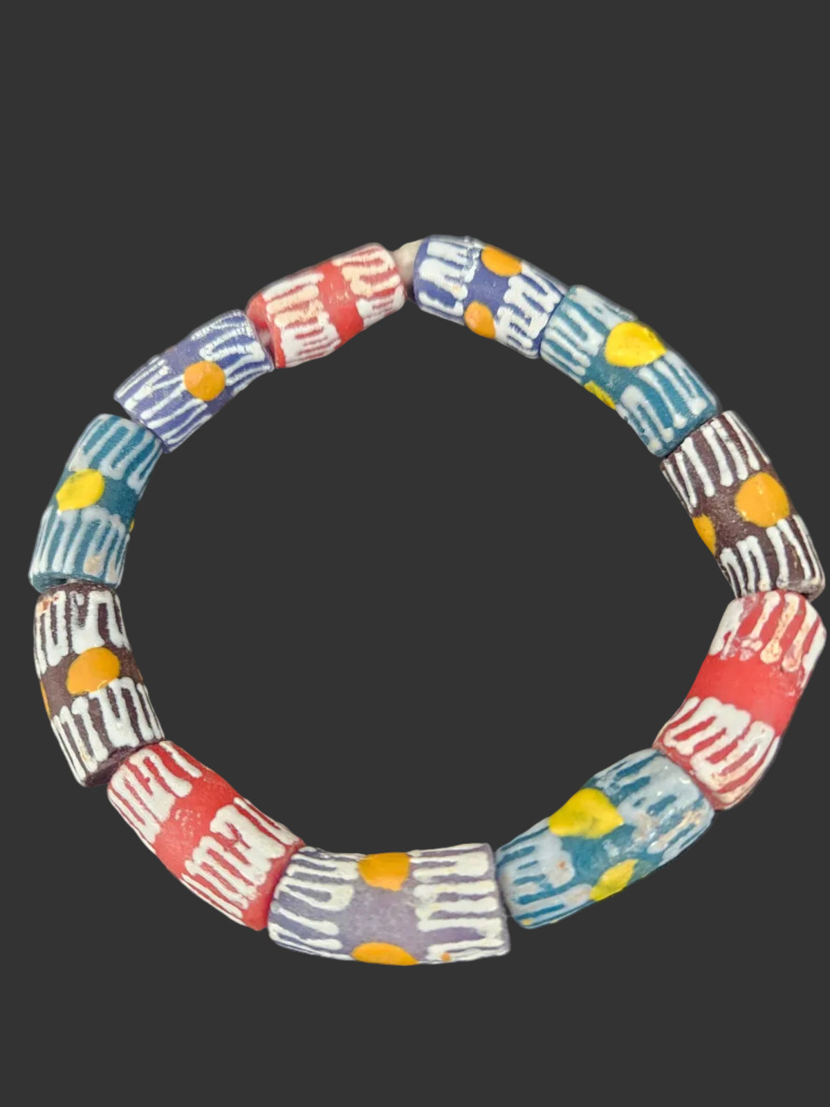 African Glass Beads – Painted Krobo Long Tubes, Multicolor Krobo Beads