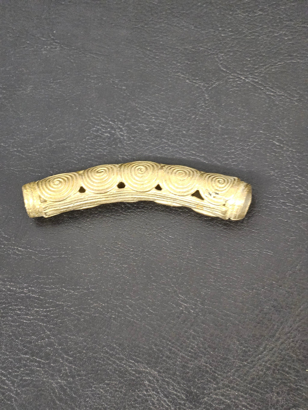 Handcrafted Ashanti Brass Curved Spiral Component Bead | Large Hole African Brass Focal Bead | Ghana Bracelet & Leather Jewelry Component 60mm