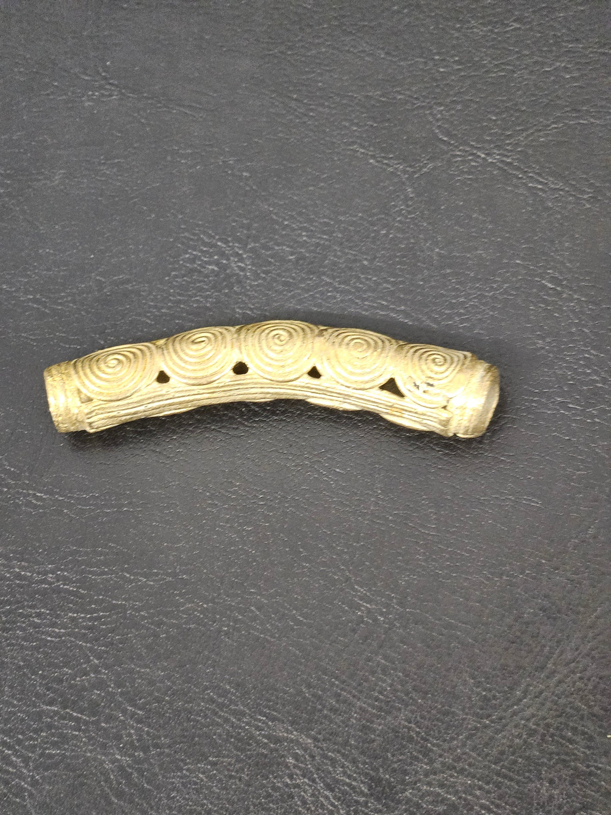 Handcrafted Ashanti Brass Curved Spiral Component Bead | Large Hole African Brass Focal Bead | Ghana Bracelet & Leather Jewelry Component 60mm