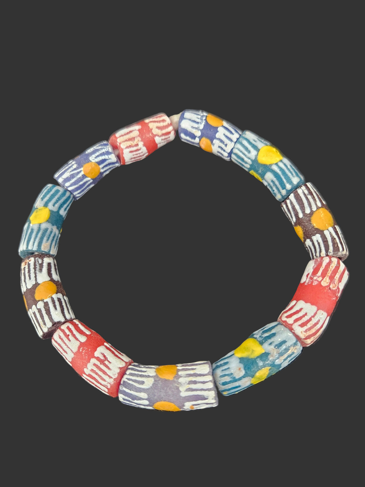 African Glass Beads – Painted Krobo Long Tubes, Multicolor Krobo Beads