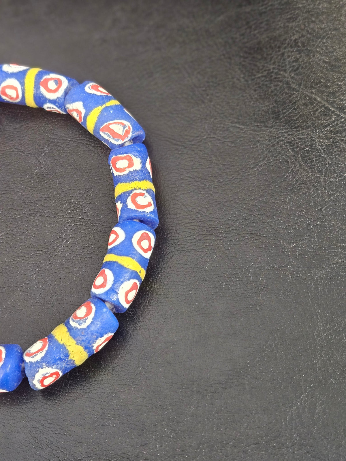 Royal Blue Krobo Painted Glass Tube Beads with Hand-Painted Eye Motifs | Ghana Recycled Glass Beads